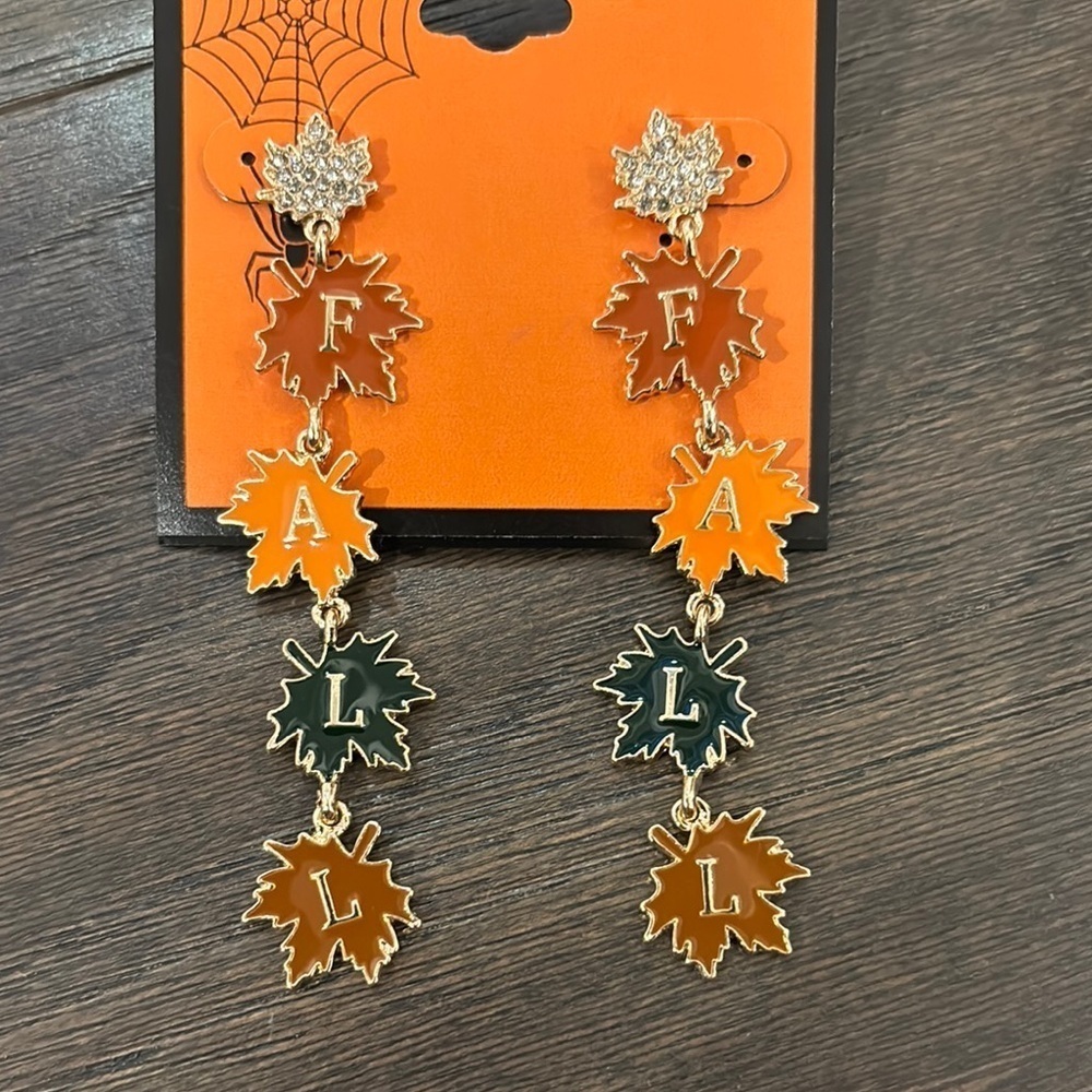 FALL Leaf Drop Post Earrings,gold tone with letters F A L L on each leaf,Autumn